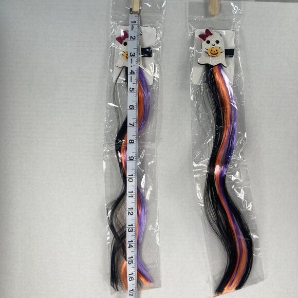 Halloween Hair Barrette Bang Clip Ghost Faux Hair Black Orange Purple Stripe Bow - Picture 3 of 4